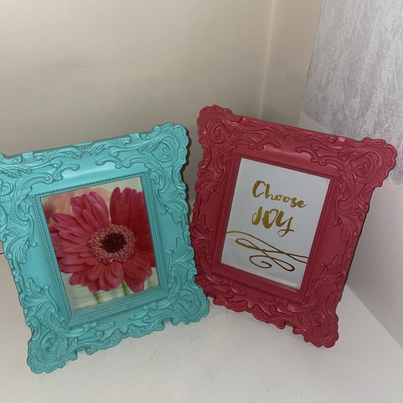 Pair Of Picture Frames – Wall Hanging Home Decor 8×11 Pink & Blue 5×7 Opening