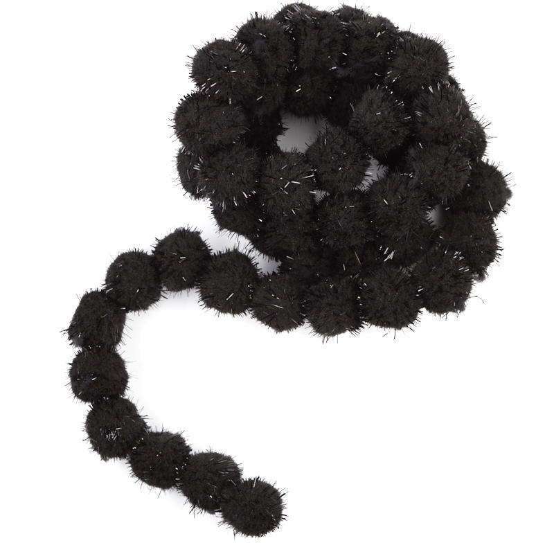 20 Feet of Black and Silver Tinsel Pom Pom Garland for Crafts & Decor