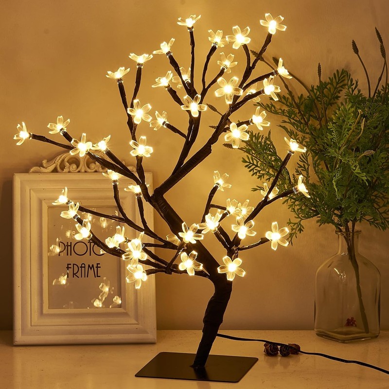 17.5 Inch Lighted Cherry Blossom Tree, 48 Warm White Lights Plug in Adapter,