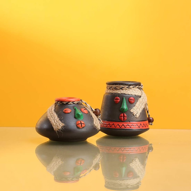 Earthenware Pots Showpiece Set 18.2 x 18.2 x 9.1 cm Black