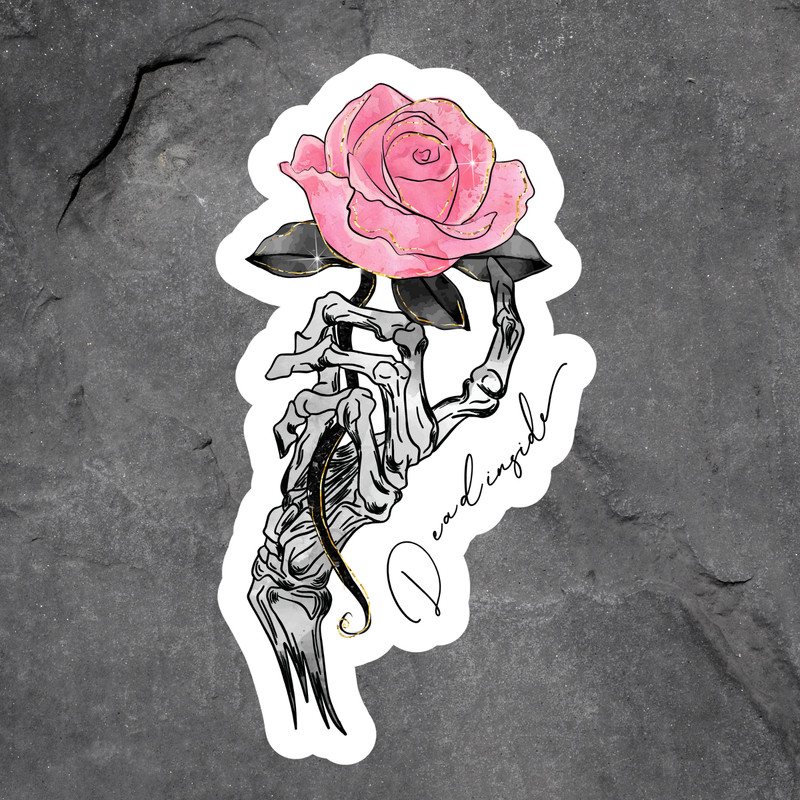 Skeleton Rose Sticker Vinyl Decal Dead Inside Gothic Floral Aesthetic Pink Rose