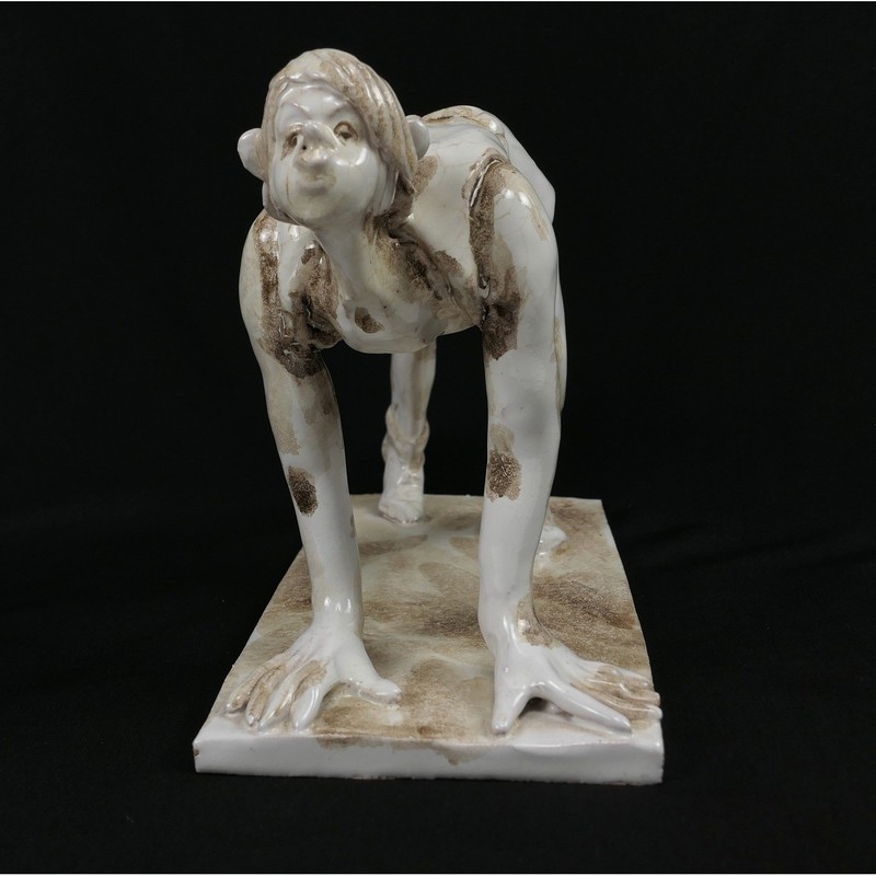 VTG MCM Handmade Italian Ceramic Male Runner Sculpture Crackle Glaze Italy 300/0 gallery