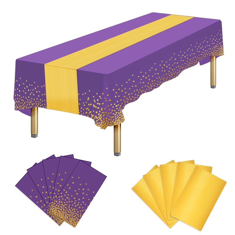 10 Packs Disposable Plastic Tablecloth Rectangular and Satin Table Runner, Pu...
