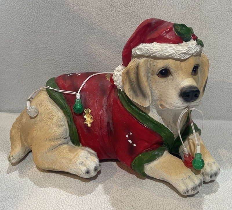 Yellow Labrador Dog Wrapped in Lights Animal Resin Figurine 11″ long, 8″ tall