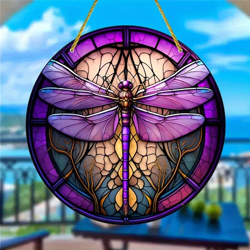 Dragonfly Suncatcher Round Sign Acrylic Sign Hanging Home Decoration