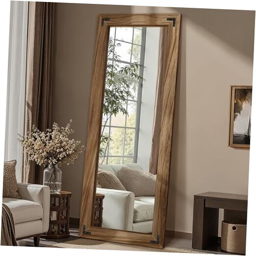 Wooden Full Length Mirror, 65″x24″ Solid Wood Frame 65″L x 24″W Natural Brown