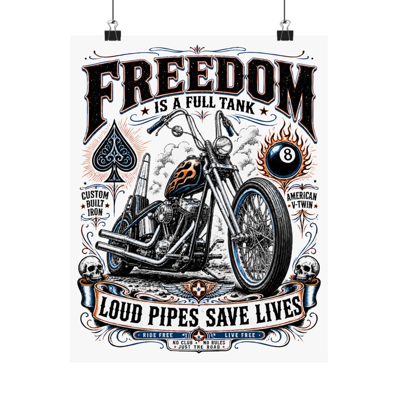 Custom Chopper Vintage Poster | Freedom Wall Art Print Motorcycle Fans Best Gift