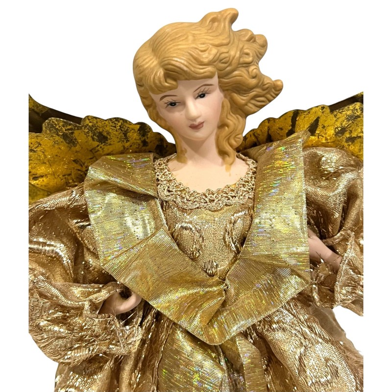 Gold Angel Tree Topper with Metal Wings Holiday Christmas Decor 12” gallery