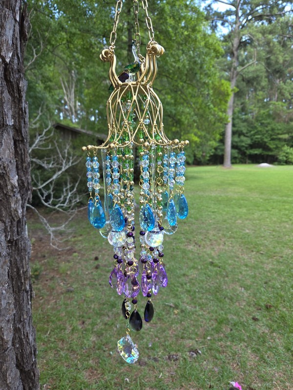 Handmade Swarovski Crystal Peacock Chandelier Suncatcher by SC Artisan gallery