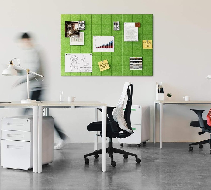 6 Pack Green Felt Board Tiles, 11.8x11.8, 30 Push Pins, Pin Notice Board, Wall gallery