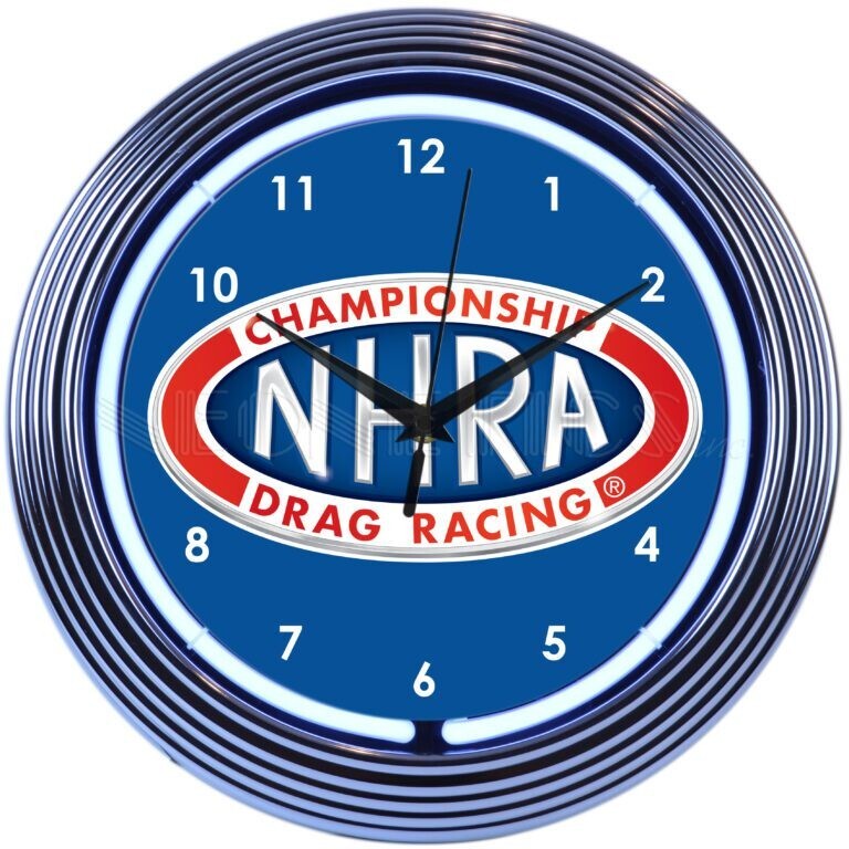 NHRA Drag Racing White Neon Wall Clock 15″ Diameter 8NHRAC Neonetics