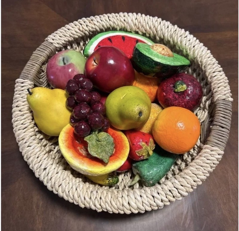 Fruit Basket Hand Weaved Basket With Fruit Mixture Colorful Table Decor