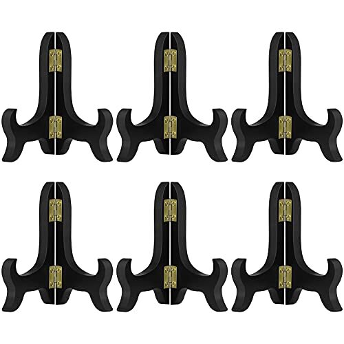 6 Pack 4 Inch Wooden Display Stand Plate Easels Holder (Black)