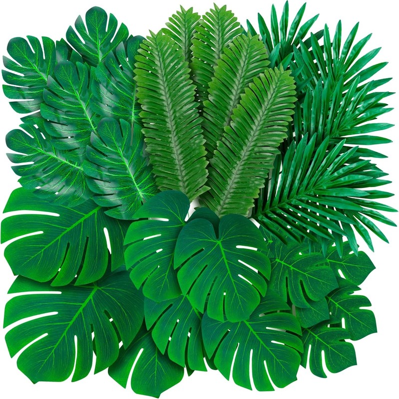 108 Pack Palm Leaves Artificial Tropical Monstera – 6 Kinds Large Small Green Fa