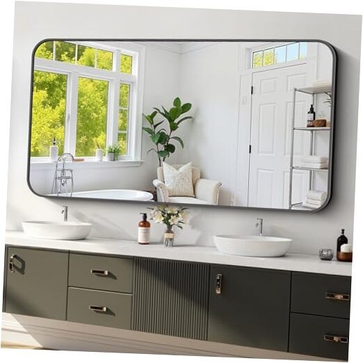 Black Framed Bathroom Mirror – 30×60 Inch Shatterproof 30″x60″ Round-edged