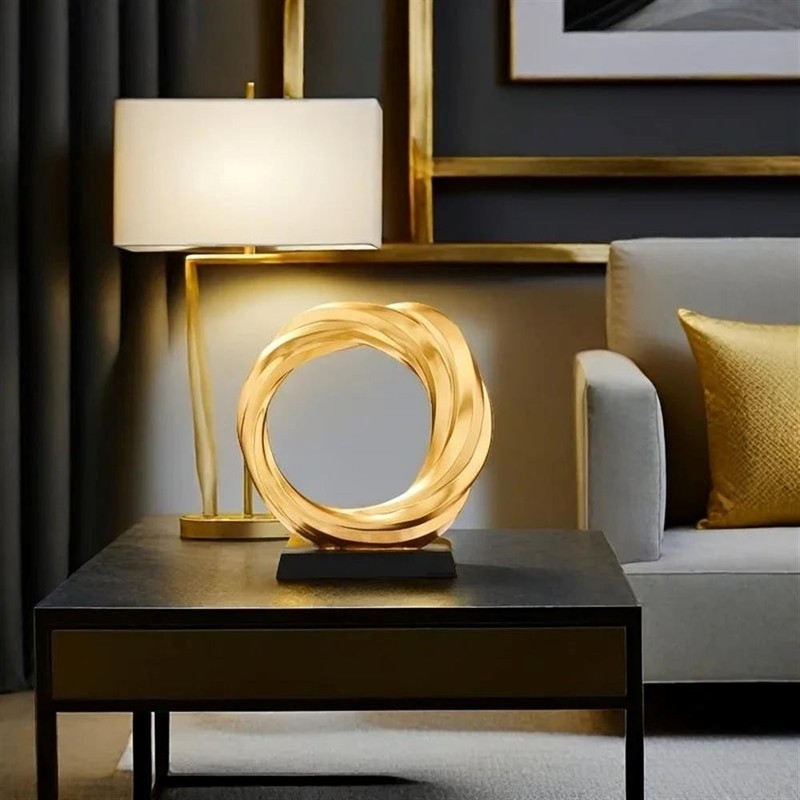 House of Avana Gold Resin Circle Sculpture Elegant Home Decor gallery