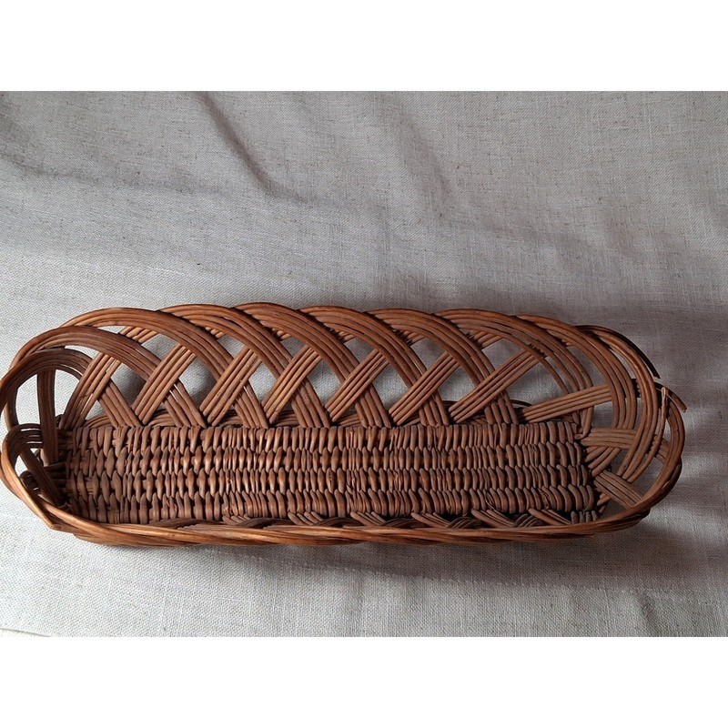 Vintage Wicker Bread Basket Oval Open Weave Lattice Boho Rustic Serving Tray gallery