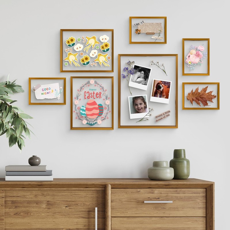 Floating Picture Frame Set Bronze Metal Real Glass Gallery Wall Frames 7 Pack gallery