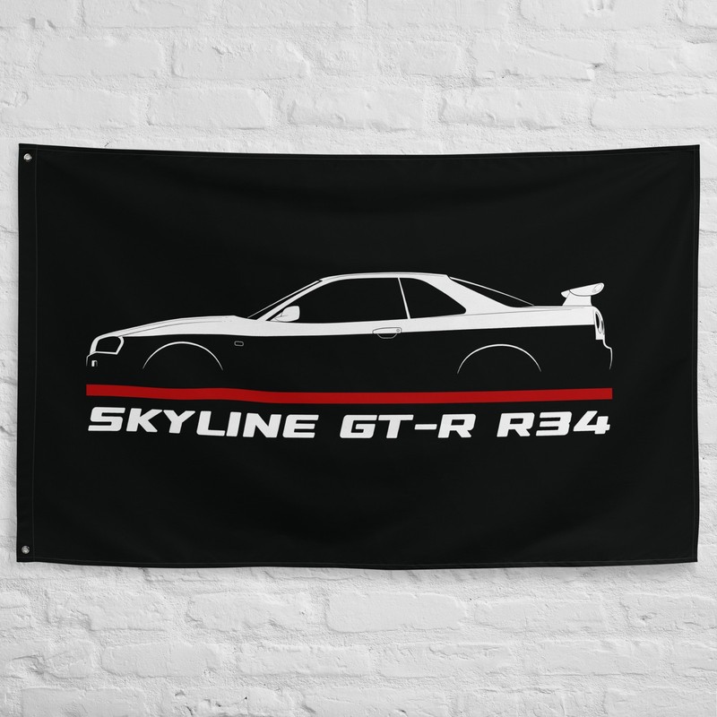 Skyline GT-R R34 1998-2002 Car Flag 3x5ft Banner eBay Garage Wall Gift