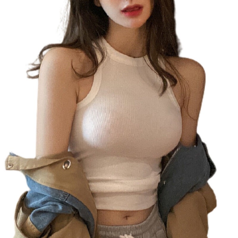 Women Sleeveless Vest Crop Tops Camisole Summer Beach Blouse Plain T-Shirt US#A