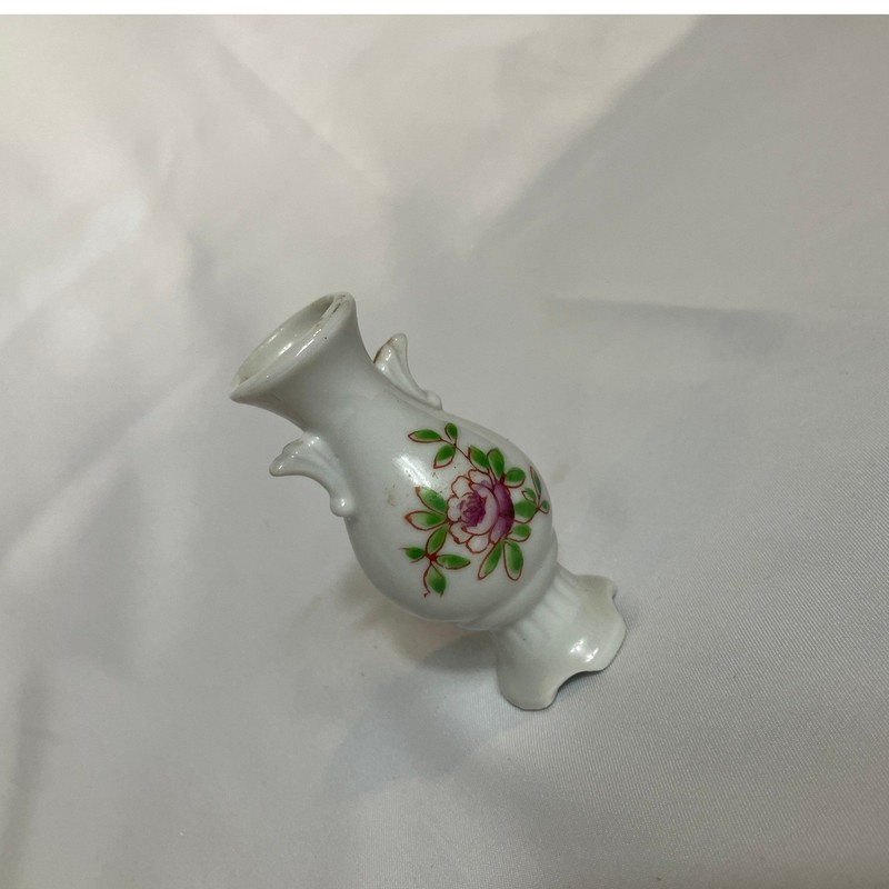 Miniature White Porcelain Vase Pink Rose Floral Design Small Trinket gallery