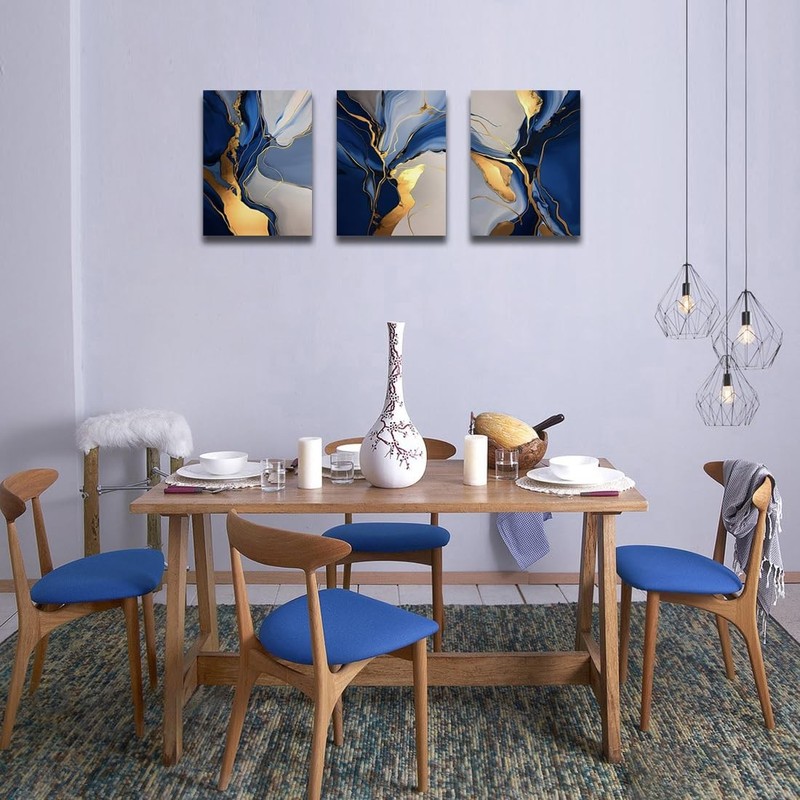 Blue Abstract Canvas Prints Wall Art Decor- Blue and Gold Artwork Paintings P... gallery