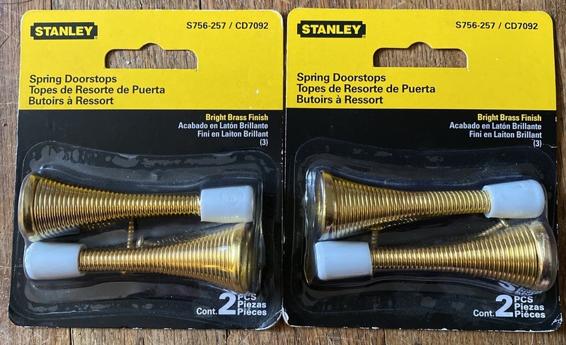 Lot Of 2 Stanley® Spring Doorstops (2 Pack) Steel-Bright Brass Finish (75-6257)
