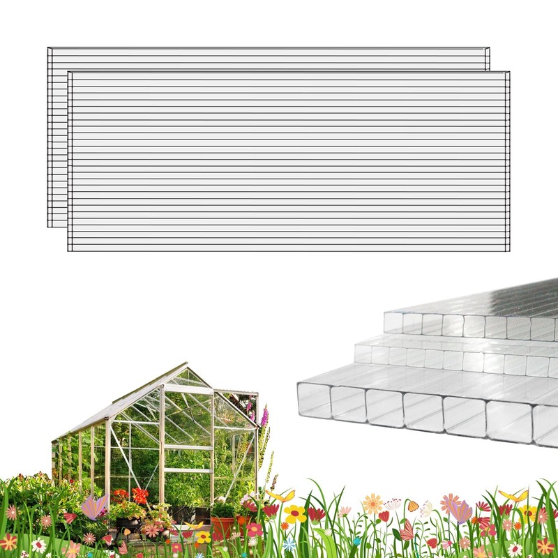 3 PCS 4′ x 2′ x 0.24” Polycarbonate Greenhouse Panels, Double Layer Polycarb…