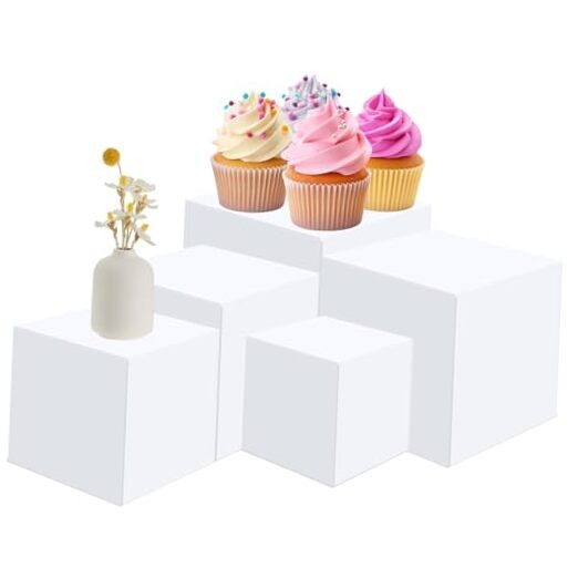Set of 5 Display Buffet Risers (3″,4″,5″,6″,7″) Small,3,4,5,6,7 Inch white