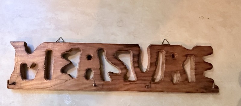 cute vintage wood “Measure” hook Measures 12.25 x 3 inches Hangers on the back