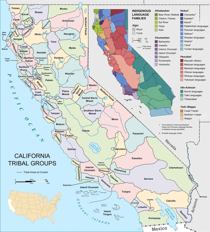 California Tribal Areas Indigenous Languages Native American Indian Map Poster