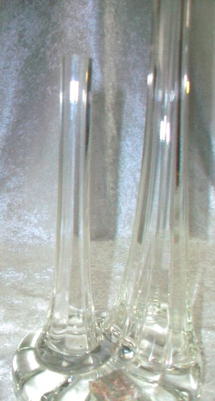 Vintage Mid Century MCM Clear Crystal Glass Double Long Stem Rose Bud Vase Italy gallery