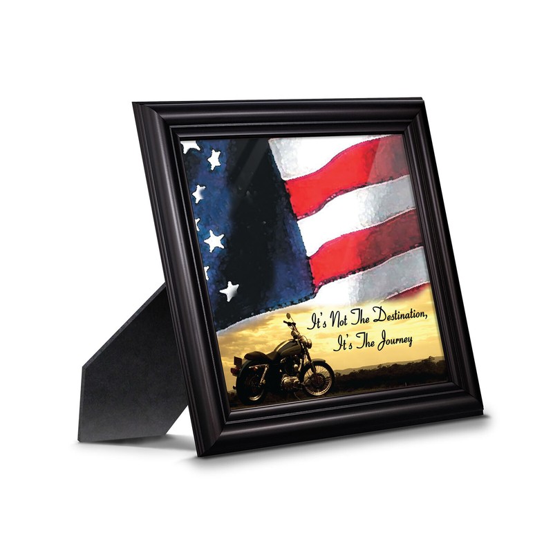 Classic Motorcycle, Sunset Flag Background Picture Frame, 10×10 8554