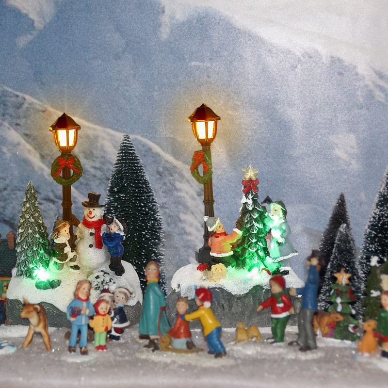 Karenhi Christmas Village Sets, 2 Pcs Snowman Tree Santa Multicolor gallery