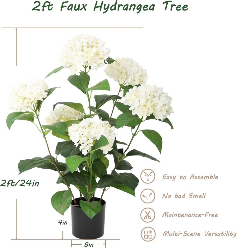 Bellacat 2ft Fake Hydrangea Bush Outdoor with White Flowers&Lifelike Leaves, gallery
