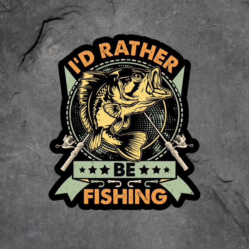 Fishing sticker vinyl decal id rather be fishing largemouth bass rods vintage