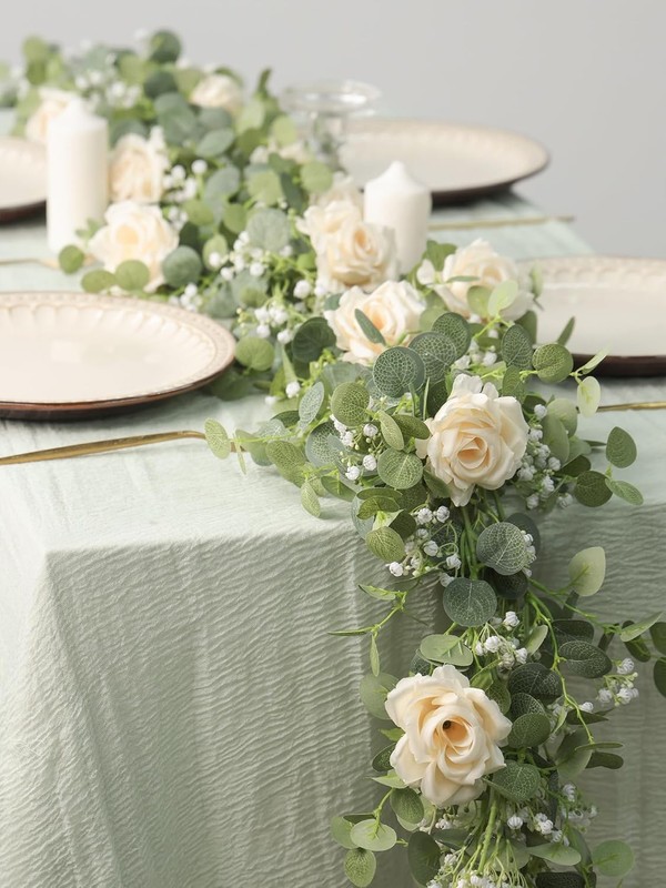 2PCS 5.91FT Artificial Eucalyptus Greenery with Flowers, Fake Rose Gypsophila gallery