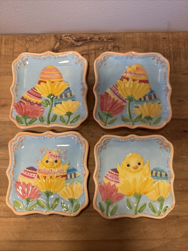 MWW Market EASTER SURPRISE 4.5" Square Mini Plate Set 4P Spring Chick Egg Flower gallery