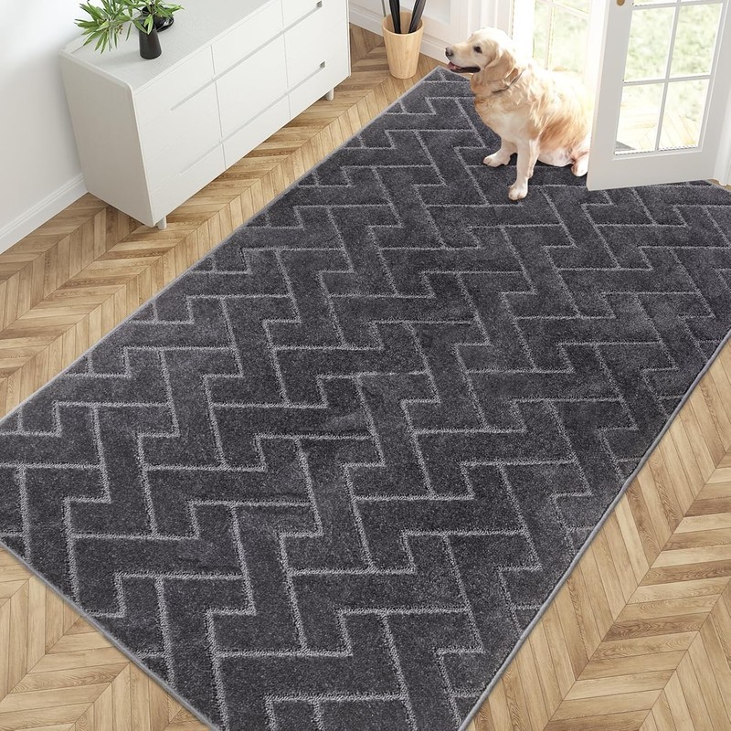 Easy Care Area Rug 4.5ft x 7ft, Non-Slip Machine Washable Entry Rug, Dog Door