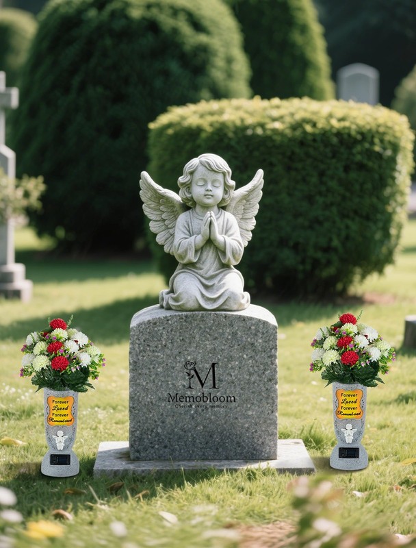 Solar Cemetery Grave Vase: 1 LED Angel Headstones Vase with Spikes Grave Deco... gallery