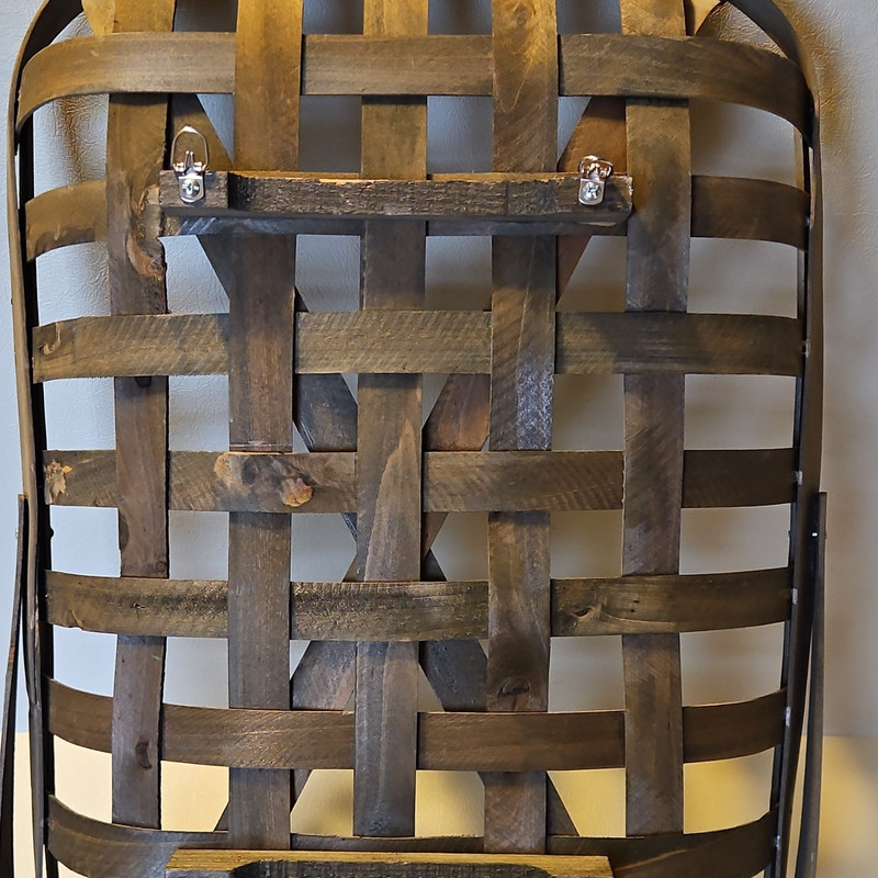 Large Brown Rectangular Woven Wood Basket, Rustic Handmade Freestanding