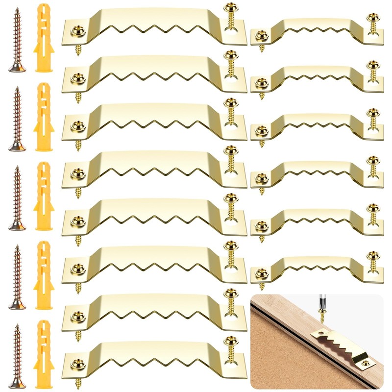 45 Pack Sawtooth Picture Hangers, Hanging Kit, 2 Sizes for Photo Gold