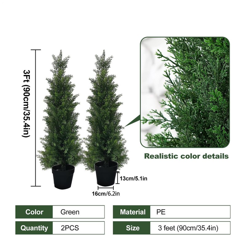 2PCS 3-6FT Topiary Cedar Pine Artificial Tree Home Decor UV Indoor Outdoor New-