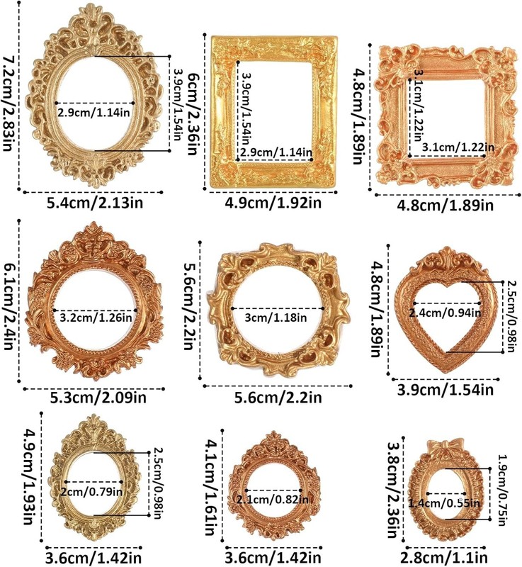 9PCS Mini Gold Frames, Small Gold Picture Frames, Oval Rectangle Antique Resin gallery