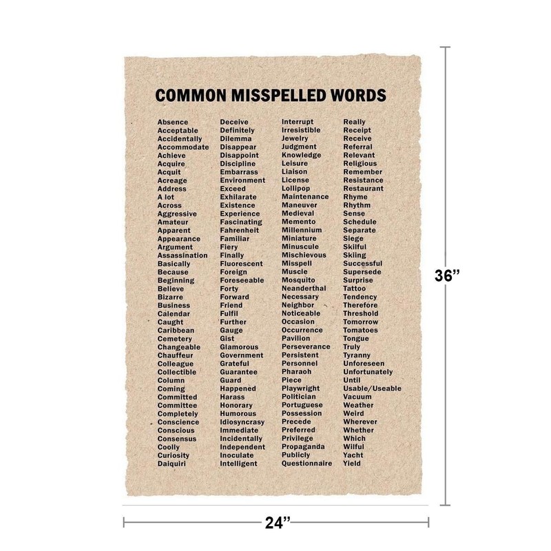 Common Misspelled Words Classroom Spelling Writing Reference Chart Poster 24x36 gallery
