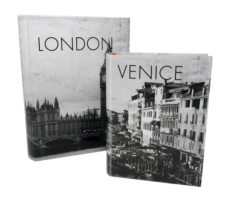 Set 2 Punch Studio Book Boxes London Venice Black & White Photography 19192 M/L