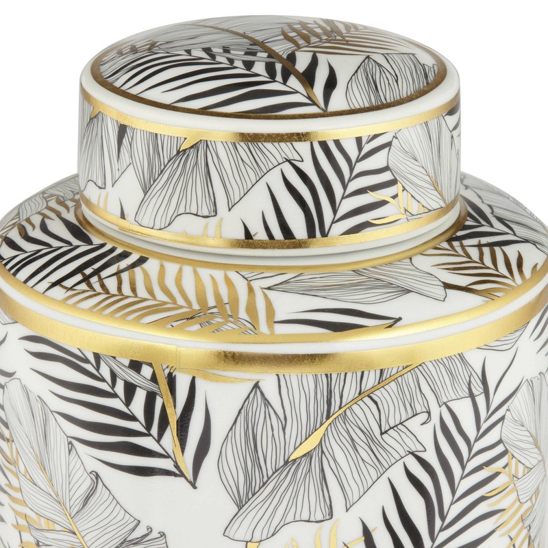 Studio 55D Palm Leaf 12" High Decorative Porcelain Ginger Jar with Lid gallery