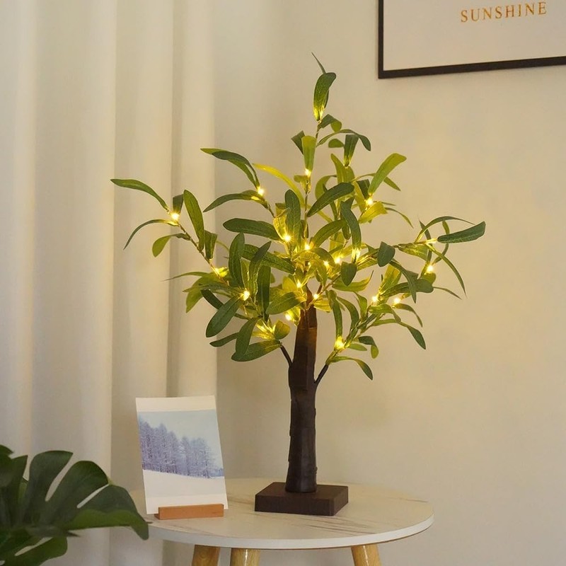 2FT Light Up Artificial Olive Tree with LED Lights, Battery or USB Powered