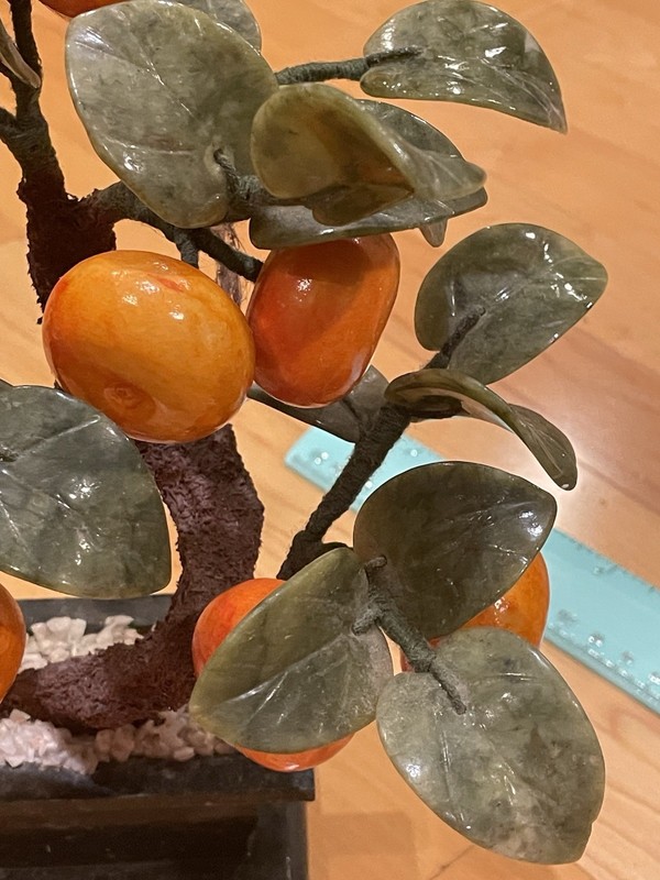 Vintage/antique Beautiful jade and Stone hand carved Orange tree rare to find gallery