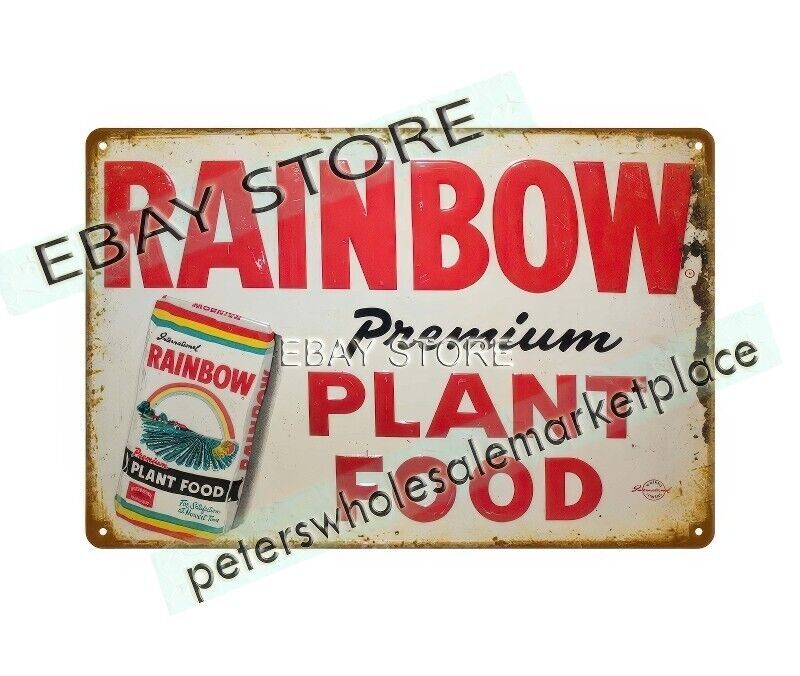 1950s Rainbow Fertilizer Plant Food Farm collectible agriculture metal tin sign